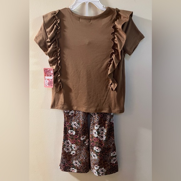btween Brown Ruffle Top and Floral Leggings Set 3 Piece - Picture 6 of 10